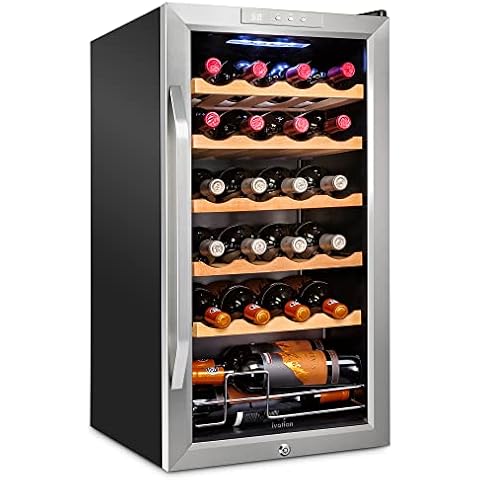 Ivation 24 Bottle Compressor Wine Cooler Refrigerator w/Lock | Large Freestanding Wine Cellar For Red, White, Champagne or Sparkling Wine | 41f-64f Digital Temperature Control Fridge Stainless Steel Cover