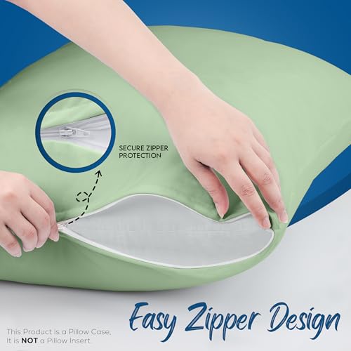 Image of Utopia Bedding Premium 100% Waterproof Pillow Protectors with Zipper King Size (Set of 4), Bed Bug and Dust Mite Proof Zippered Pillow Covers, Pillow Encasement Cases, Sage