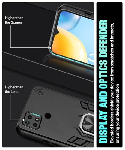 Image of WOW IMAGINE Shock Proof Back Case Mobile Cover for Mi Redmi 10C | Back Cover Case (Tough Armor | Hybrid PC + TPU | Ring Holder & in-Built Kickstand | Black)