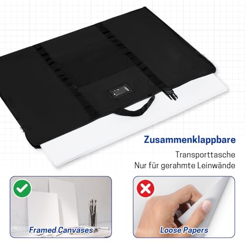 GNEGNI LIFE Porte-documents léger pour artistes, 61 x 91,4 cm, avec poignée de transport et bandoulière amovible, souple, pour œuvres d'art, pour toiles encadrées au format A1/A2, Noir , 92 x 3 x 62 – vue 4