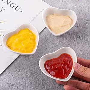 Delling 12 Pack Soy Sauce Dishes/Bowls, Heart Shaped Dip Bowls Set, Sauce Cups/Ceramic Dipping Bowls, Mini Serving Bowls For Side Dishes, Soy Sauce, Ketchup, Sushi, Bbq And Party Dinner- White, 1Oz #TOP6