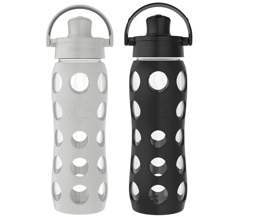 Lifefactory Black And Grey 22 Oz Glass Water Bottle Silicone