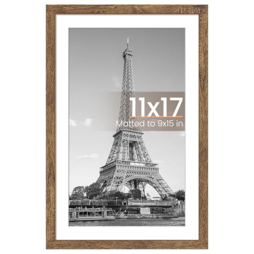 Image of upsimples 11x17 Picture Frame, Display Pictures 9x15 with Mat or 11 x 17 Without, Wall Hanging Poster Frames, Rustic Brown, 1 Pack