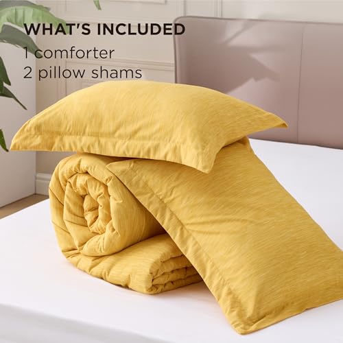 Image of Bedsure Queen Comforter Set - Yellow Comforter Queen Size, Soft Bedding for All Seasons, Cationic Dyed Bedding Set, 3 Pieces, 1 Comforter (90 inchx90 inch) and 2 Pillow Shams (20 inchx26 inch+2 inch)