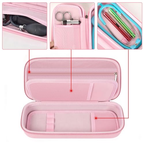 Image of Stethoscope Case Compatible with 3M Littmann Classic III /for MDF Instruments /for Paramed /for FriCARE Monitoring Stethoscope, Extra Room for Doctor & Nurse Accessories-Pink