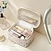 HBselect Large Quilted Makeup Bag, Cute Cotton Travel Cosmetic Bag with Handle, Gifts for Bridesmaids, Portable Coquette Floral Make up Bags, Toiletry Organizer Cosmetic Bags for Women
