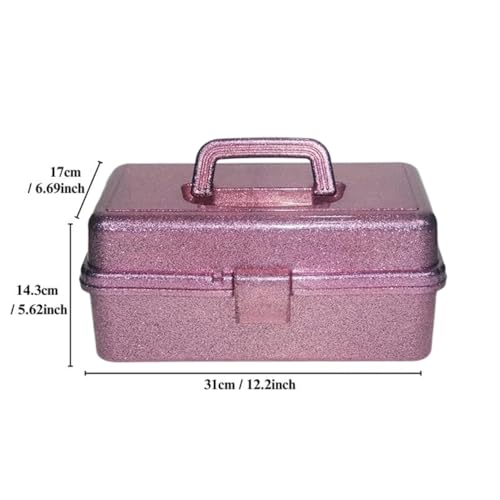 Image of 12.2inch 3-Layer Art & Craft Storage Organizer, Portable Plastic Tackle Box, Multipurpose Case for Sewing Supplies, Medicine, Makeup, Hair Accessories & Painting Tools, Pink