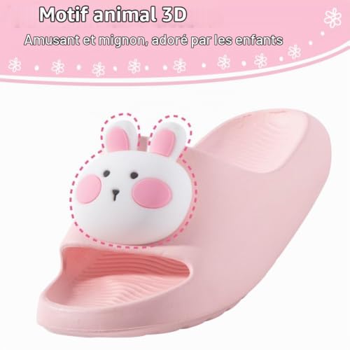 Pantoufles de Bain Enfants Chaussons Été Fille Garçon Tongs Claquette Chaussures pour Piscine et Plage Antidérapant Plates Sandales Rose 23/24 (Taille de l'étiquette 160mm) – vue 3