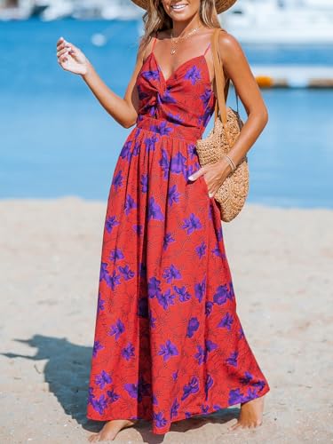 Image of CUPSHE Women's Maxi Dress Floral Print Twisted V Neck Sleeveless Long Dress Summer Casual Dress