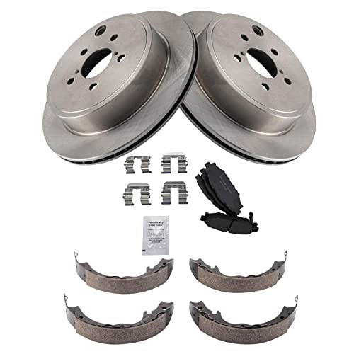 Image of TRQ Rear Brake Pad and Rotor Set Ceramic Parking Shoe Compatible with 2013-2014 Subaru Legacy