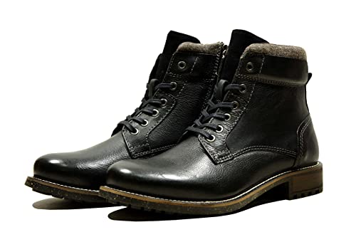 Image of Hx London Leather Men Black Stylish High Top Laceup Boot