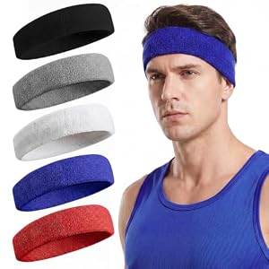 Sweatbands Sports Headband for Men & Women, Moisture Wicking Hairband – Terry Cotton Sweat Band for Running, Gym
