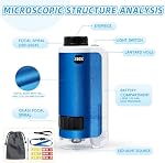 100x-250x Mini Microscope de poche pour enfants, Miniscope portable pour enfants avec lumières LED et 6 Diapositives Specimens, Microscope portatif en alliage pour les filles de garçons, Cadeau surprise pour la journée des enfants (Blue)