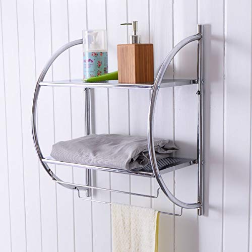 Bathroom Shelf With Towel Bar Shower Organizer Waterjoy Wall Mounted Chrome Towel Rack 2-Tier Toilet Bathroom Storage Rack, Rustproof #TOP5
