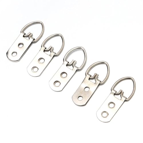 Image of 50 Pcs Picture Hangers Heavy Duty Metal D-Ring Wall Hanging Hook with Screws Double Hole Picture Hanging Hooks Photo Frame Hanging Hardware for Home Office
