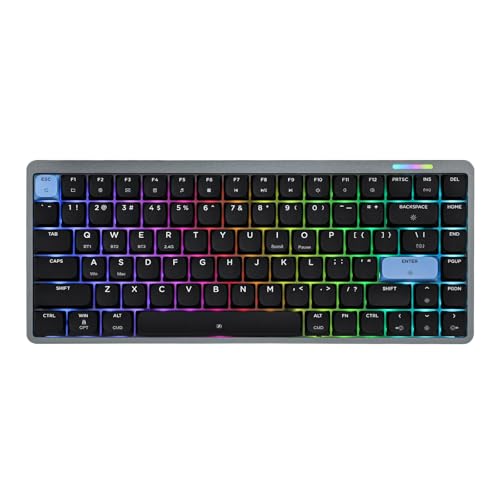 Image of EPOMAKER Luma84 Low Profile Aluminum Mechanical Keyboard, QMK /VIA Programmable, Tri-Mode Wireless, Win /MAC /Linux Compatible, RGB Backlight (Black&Blue, Gateron Low-Profile Brown Switch)