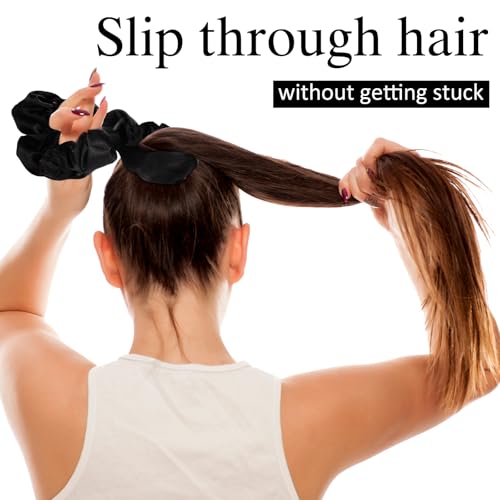 Image of Chuangdi 6 Pieces Big Satin Scrunchies for Women, Jumbo Silk Scrunchies Thick Elastic Jumbo Hair Tie Galentine Valentine's Day Gifts(Black)