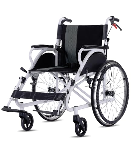 Self-propelled assistive Wheelchair Ultra-Lightweight, Foldable Transport Wheelchair Easy to Carry Suitable for Indoor use, Outdoor Activities, and Travel (White)