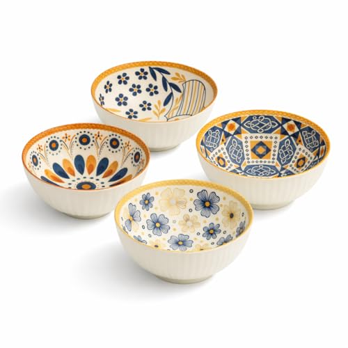 Image of YELONA Ceramic Snack Bowls - Set of 4 (300 ml Each)| Microwave & Dishwasher Safe | Premium Dinner Bowl Set for Snacks, Rice, Dessert & Kitchen Use (Multicolour)
