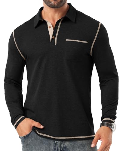 Camisetas Polo para Hombre de Manga Larga de Algodón, Estilo Casual Clásico con Cuello, para Golf miniatura 1