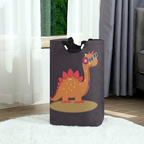 Mnsruu Orange Dinosaur Laundry Hamper Bag Collapsible Laundry Basket with Handle Foldable Storage Bin