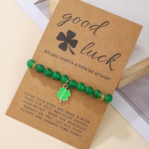 1-2pcs Four Leaf Clover Bracelet Adjustable for Women Men Charm Beaded Natural Stone Clover Pendant Bracelet For St. Patrick's Day Clover Woven Braided Bracelets - Image 4