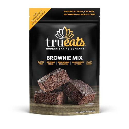 TruEats Brownie Mix: Diabetic Friendly, Protein & Fiber Rich, Low Glycemic & Gluten Free, No Sugar Added, Vegan Friendly, Dairy Free, Plant Based, Sweetened with Monk Fruit Sweetener