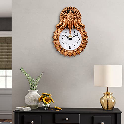 Webelkart Designer Stones Ganesha Plastic Wall Clock for Home/Living Room/Bedroom/Kitchen| Wall Clock for Office (Copper)