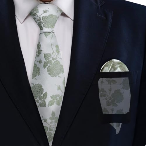 Image of Mantieqingway Floral Ties for Men, 3pcs /set Neck Tie Pocket Square Holder Set for Wedding Business Prom Party Usual