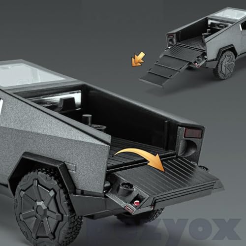 Image of 1:32 Scale Die-Cast CyberrTruck Pick-Up Trailer with 6 Openable Doors Pull Back Action,Lights & Music (Diamond Black)