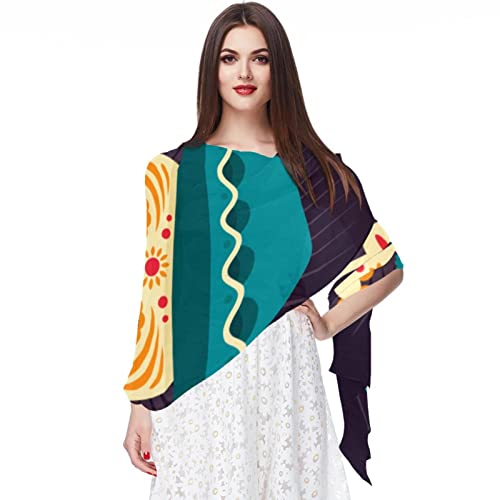 Écharpe pashmina femme motif maison hantée multicolore 08