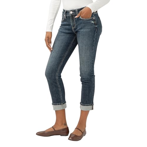 Silver Jeans Co. Women's Suki Mid Rise Curvy Fit Straight Crop Jeans2