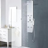 Gecheer Duschregal, Spiegel, Badezimmer, Duschpaneel, Glas, 25 x 44,6 x 130 cm, Weiß
