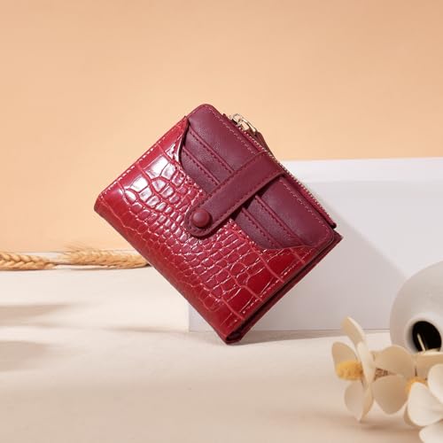 Image of Small Wallet for Women Leather Card Holder Bifold Ladies Wallets with Zipper Change Pocket ID Window