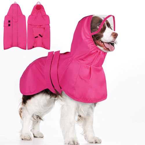 Kuoser Dog Raincoat, Waterproof Dog Jacket with Hood, Reflective Pet Rain Coat for Small Medium Large Dogs, Adjustable Lightweight Puppy Rain Gear for Outdoor Protection & Night Walks Small