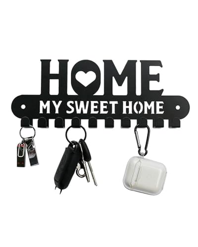 JUKOTA Portachiavi con 10 ganci, portaoggetti portachiavi nero da parete, MY SWEET HOME, comodo gancio per la casa, portaoggetti per chiavi, decorazione da parete in metallo