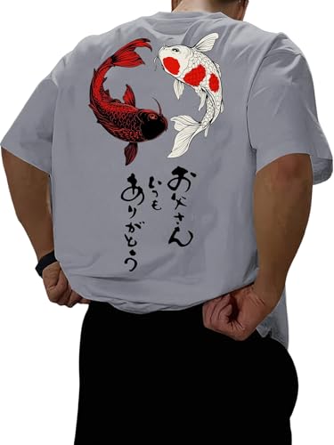 Image of COZYEASE Men's Japanese Koi Fish Graphic Tees Short Sleeve Crew Neck T-Shirt Casual Summer Tops