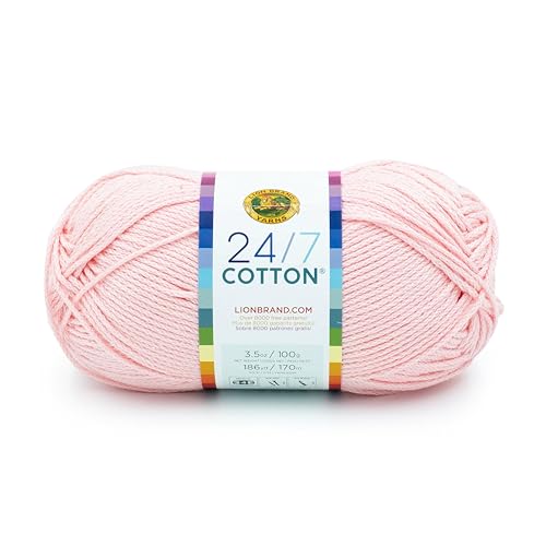 Image of Lion Brand Yarn, 24 /7 Cotton Yarn, Pink Lemonade, 1 Pack | Light Worsted 100% Mercerized Cotton Yarn for Crochet, Knitting, Craft, 185 Yards of Natural Fiber for Tees, Bags, Dishcloths