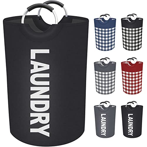 BlissTotes Large Laundry Basket Laundry Hamper Bag Washing Bin Clothes Bag Collapsible Tall With Handles Waterproof Travel Bathroom College Essentials Storage For College Dorm, Family (Black, M)
