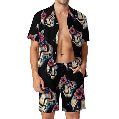 Tropical Stormtrooper Floral Print Mens Hawaiian Shirts And Shorts Set 2 Pieces Beach Vacation Outfits