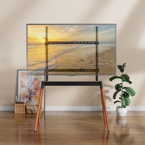 Image of Audiovan Easel Studio Floor TV Stand Quad Wooden Legs for 55-86 Inch, (Height - 1455) 100x100-600x400 VESA Corner (Black, 55-86 Inch)