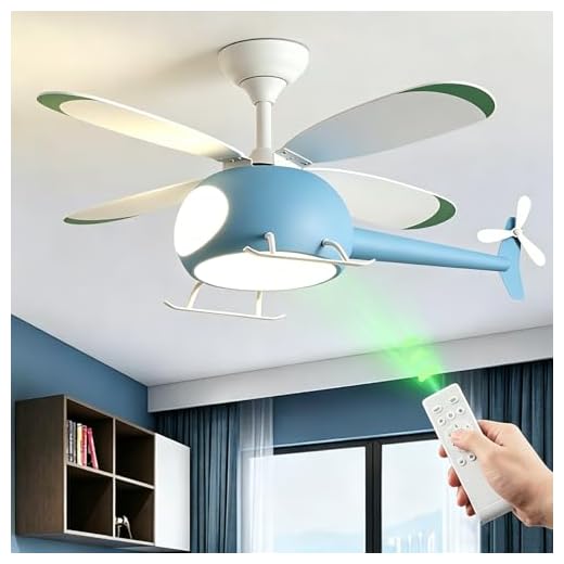 NIAOERFEN 42 inch Children's Bedroom Helicopter Ceiling Fan with Lights,Remote Control Speed,6-Speed Adjustment,Control Timing,Winter& Summer Positive & Negative 40W, Blue