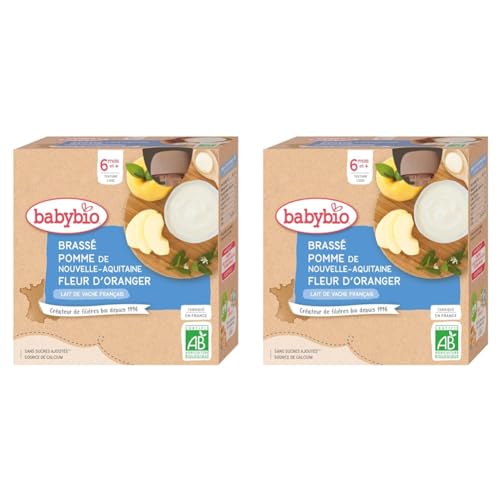 BabyBio Gourde Brassé Pommes de Provence Fleur d'Oranger, 340 g (Lot de 2)