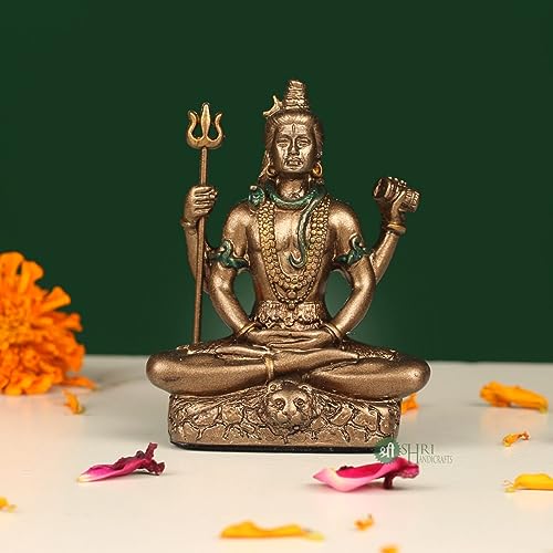 Image of Resin 3 inch Shiva Copper Finish Hindu God Statue Shiv Ji Idol Figurine Decoration and Pooja Sculpture Office House Warming Statue