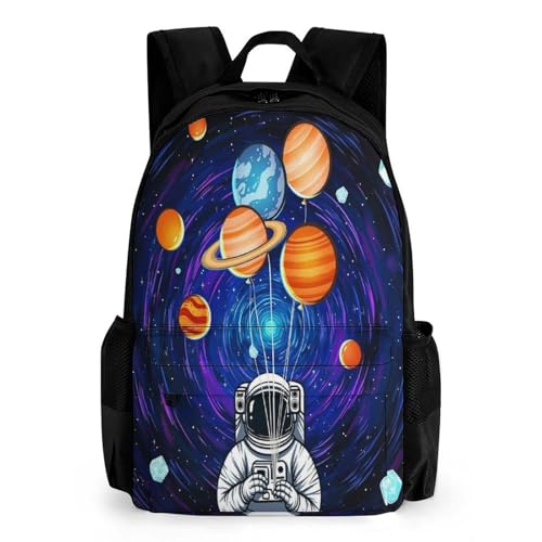 Supdreamc Astronaut Flying Holding Planet And Moon Art Daypack Backpack Polyester Anti-Theft Multipurpose Bookbag Big Capacity Travel Hiking & Camping Rucksack With Smooth Zippers