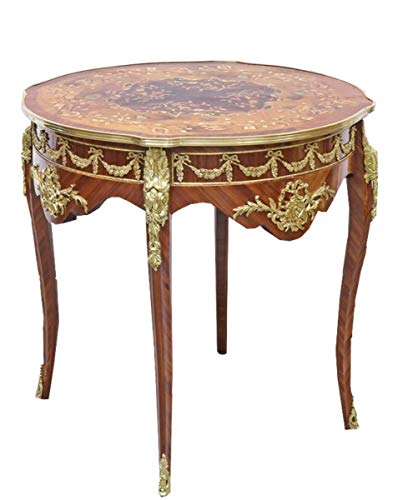 Casa Padrino Table d'Appoint Baroque Acajou Marqueté/Doré H78 x 76 cm - Table d'Appoint Style Louis XVI - Mobilier