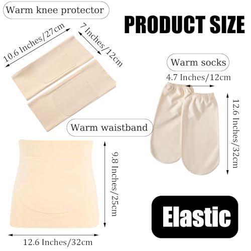 Image of MIUPOO Double Pocket Waist Abdomen Back Warmer,Warm Knee Pads with Pockets,Warm Socks,Stretchy Thermal Waistband Knee Pads and Socks Set of 3 Unisex Winter Cold.