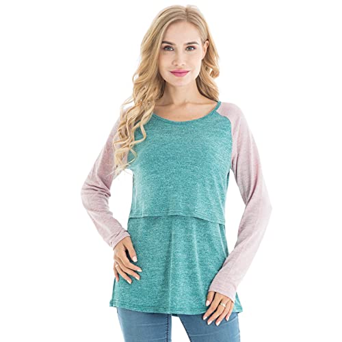 Bearsland Women's 3 Packs Maternity Clothes Long Sleeves Breastfeeding Shirts Nursing Top,Blue+Grnpink+Blkgrngry,M #TOP2