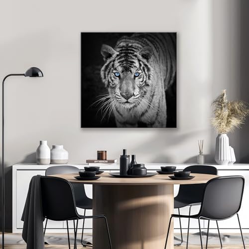 Seven Wall Arts 7W10362424 Tiger Canvas Wall Art Black And White Wildlife Pictures Blue Eyed Tiger Prints thumb #2