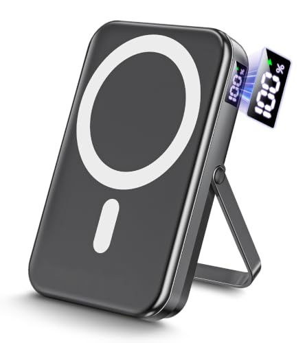 モバイルバッテリー MagSafe対応 16000ｍAh PD22.5W急速充電 3台同時充電可能 大容量 マグネット式 マグセーフ スマホ充電器 LCD電量残量表示 USB-A出力ポート/Type-C出入力ポート ワイヤレス充電器 スタンド付き 軽量 PSE認証済み iPhone 17/16/15/14/13シリーズ 機内持ち込み可 旅行/出張/アウトドア/キャンプ/停電対策/防災